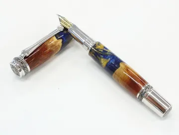 Majestic fountain pen handcrafted by Paul in figured wood with gold trim