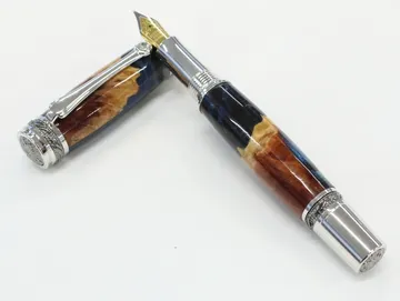 Majestic fountain pen in maple burl and resin hybrid with rhodium trim