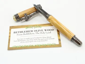 Amazing Grace rollerball in Bethlehem olive wood with cross and dove clip