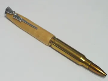 .308 rifle cartridge pen in maple with a chrome clip and cap