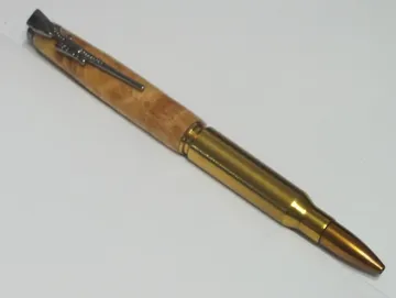 .308 rifle cartridge pen in maple with a gun metal clip and cap